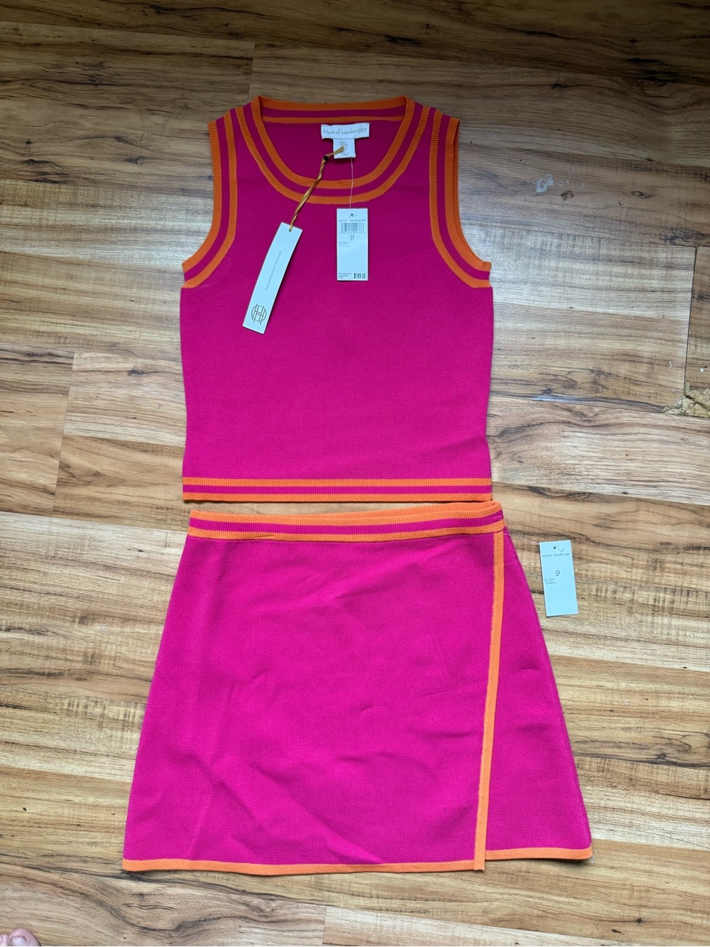 House of Harlow 1960 Fuchsia Knit Tank & Skirt Set with Orange Trim